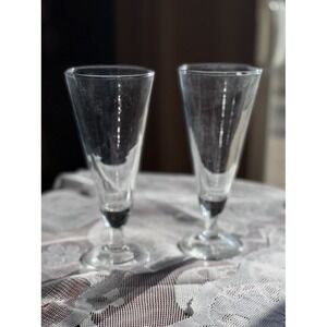 Vtg Set Pilsner Beer‎ Glasses Tapered W/Exquisite Beveled Cut Glass Foot Base